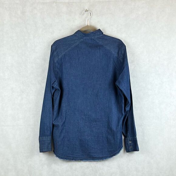 Kenneth Cole Blue Denim Fringed Long Sleeve Casual Shirt - Picture 2 of 7